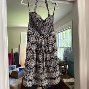 Black and White Silk Halter Dress